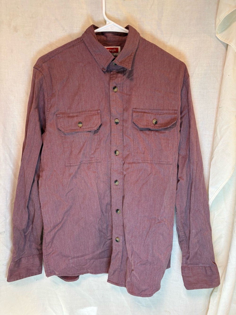 Vtg Wrangler Long Sleeve Button Up Shirt Men’s S Red Burgundy Casual Rodeo